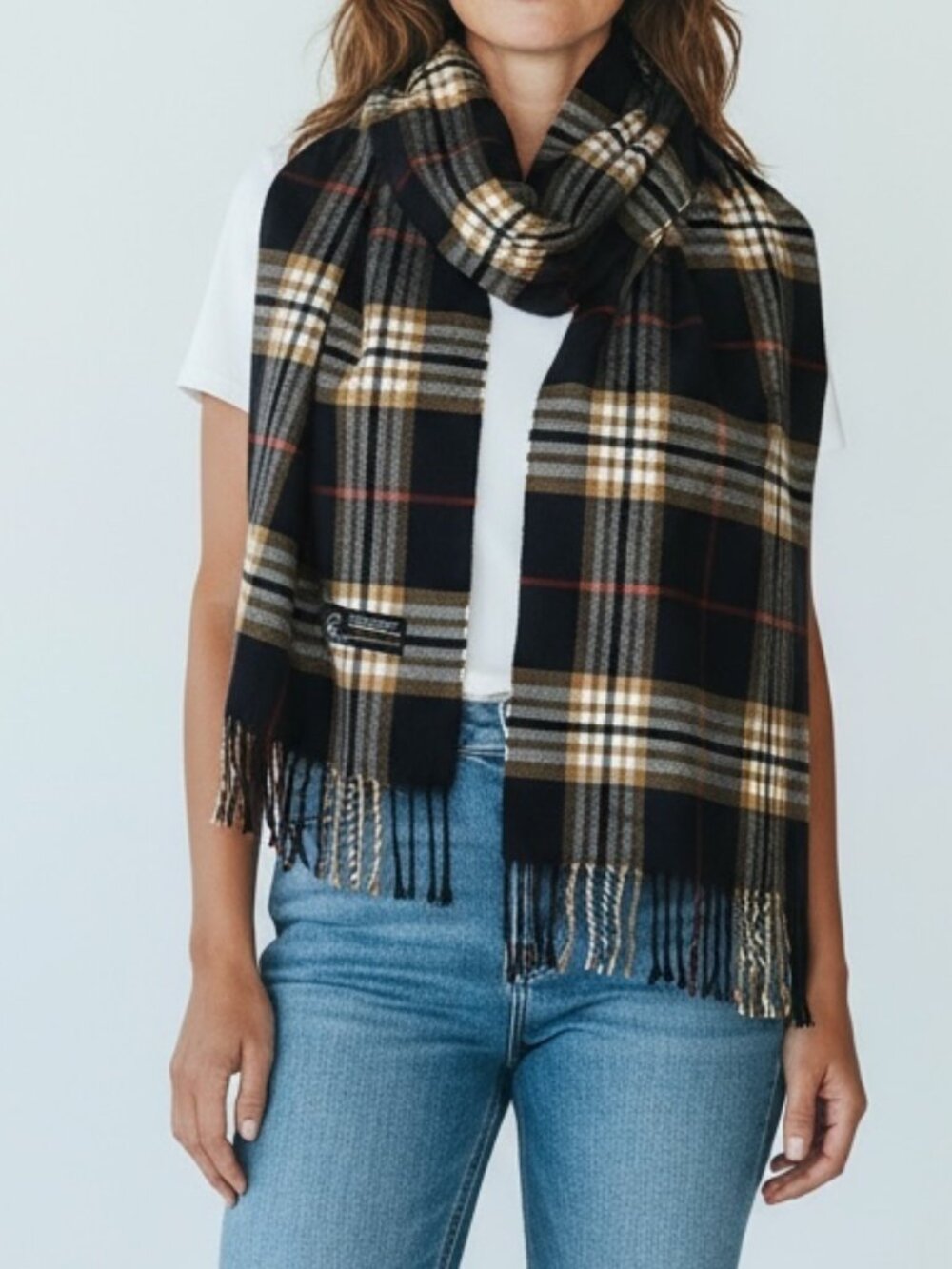 Cashmere Blend Plaid Scarf 85% Cashmere 15% Viscose – Soft Tartan Winter Wrap
